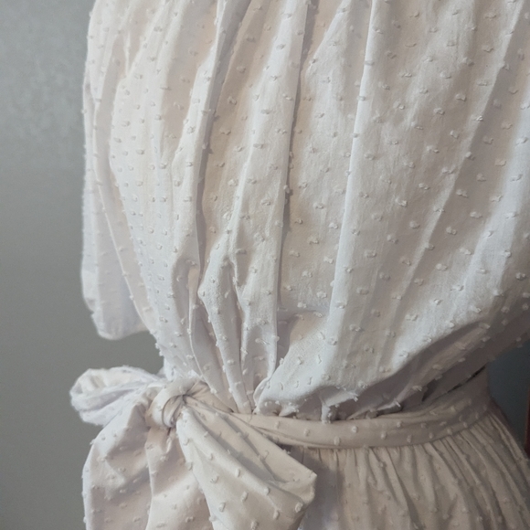 LDT Connie Dotted Tie Front Short Sleeve Blouson Midi Dress 10 White Perfect 🐇 - Picture 4 of 6
